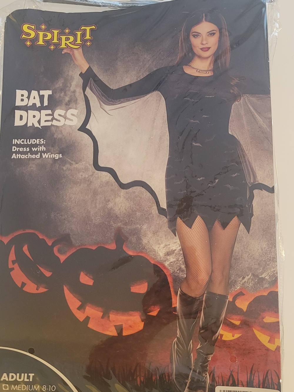 Womens Spirit Black Bat Dress with Attached Wings